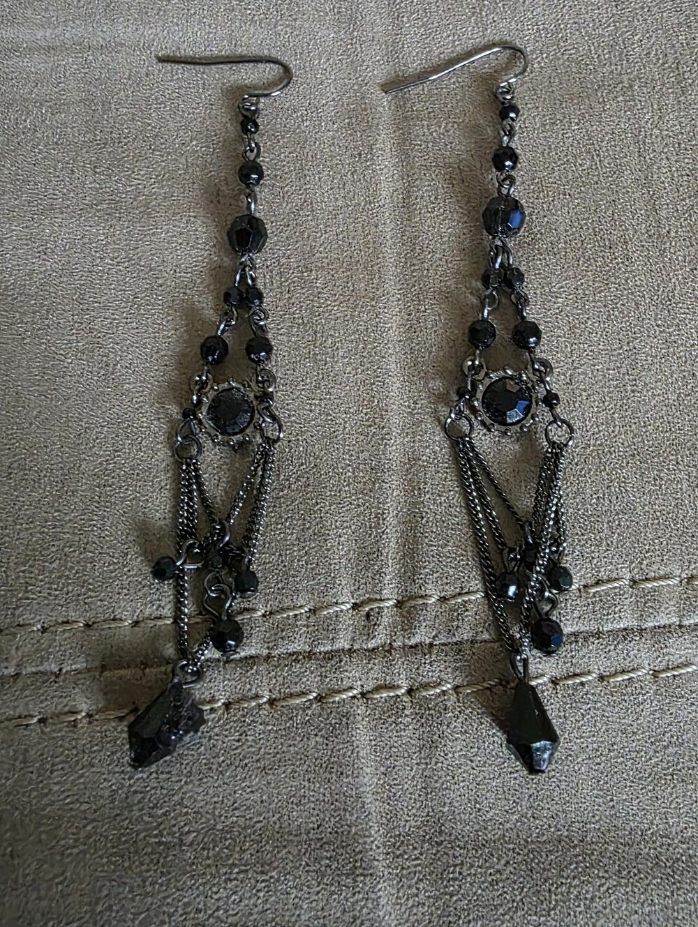 Long Black Beaded Earrings
